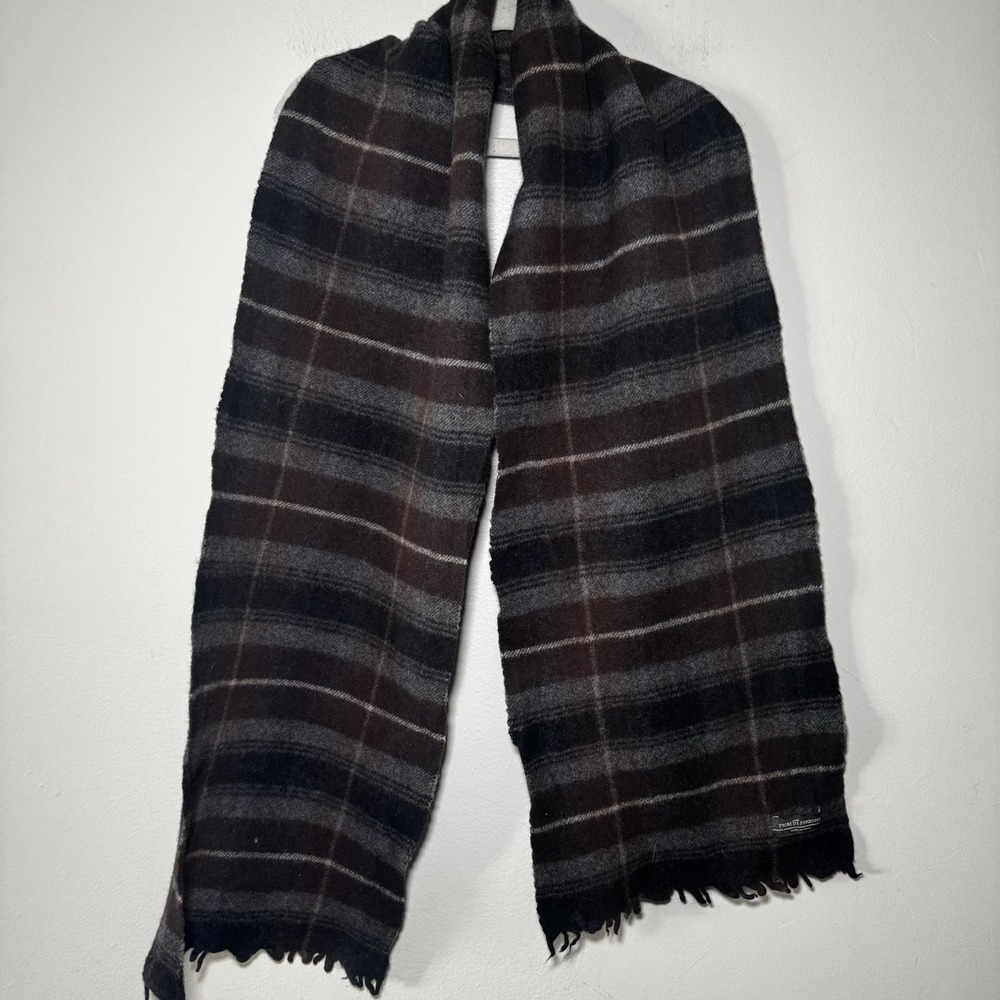 FIORI DI FIRENZE Wool SCRAF Tartan Plaid Italy 10" x 61" Black Brown Gray